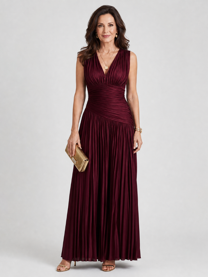 Lemar | Vestido midi sin mangas con escote en V y pliegues