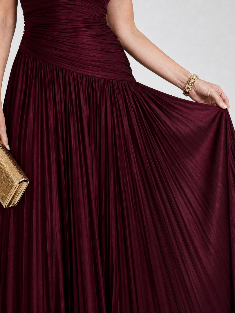Lemar | Vestido midi sin mangas con escote en V y pliegues