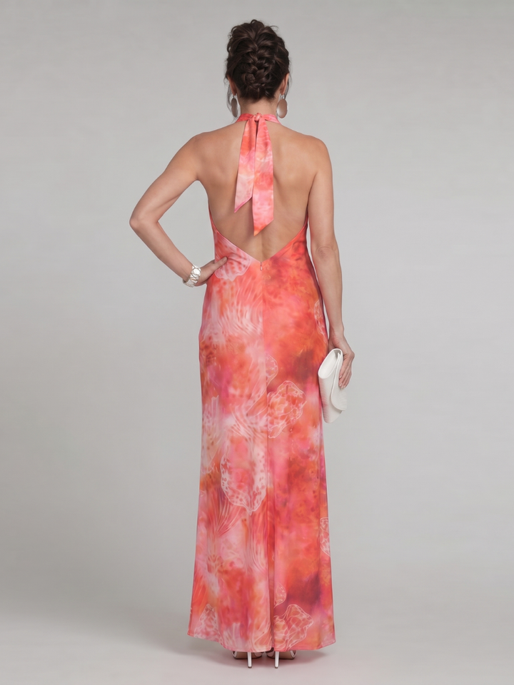 Coraline | Vestido largo con cuello halter y estampado
