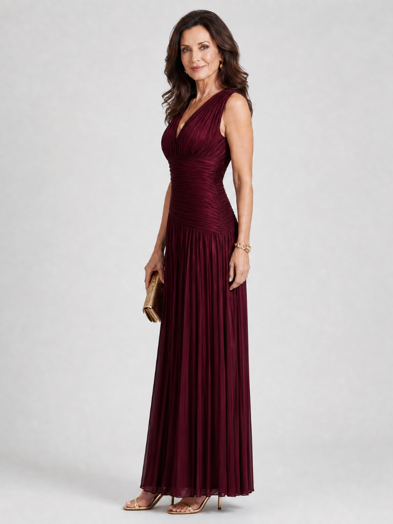 Lemar | Vestido midi sin mangas con escote en V y pliegues