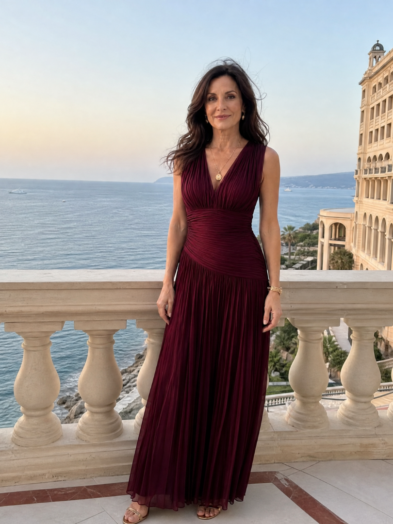 Lemar | Vestido midi sin mangas con escote en V y pliegues