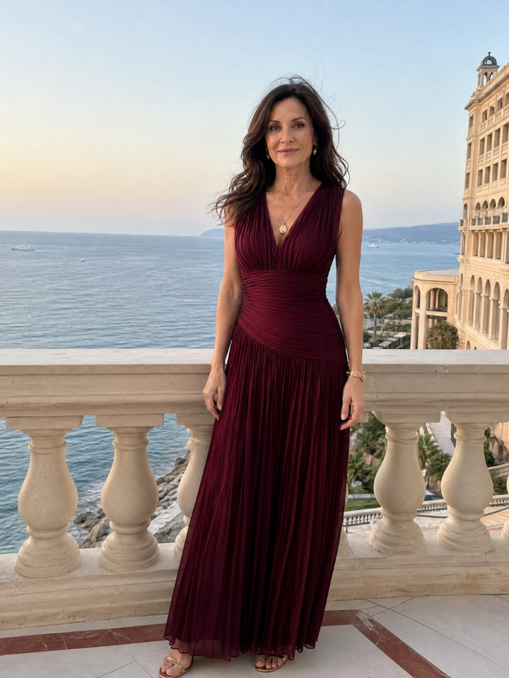 Lemar | Vestido midi sin mangas con escote en V y pliegues