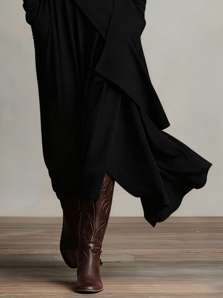 AURELIA™║Vestido largo plisado asimétrico con cuello alto